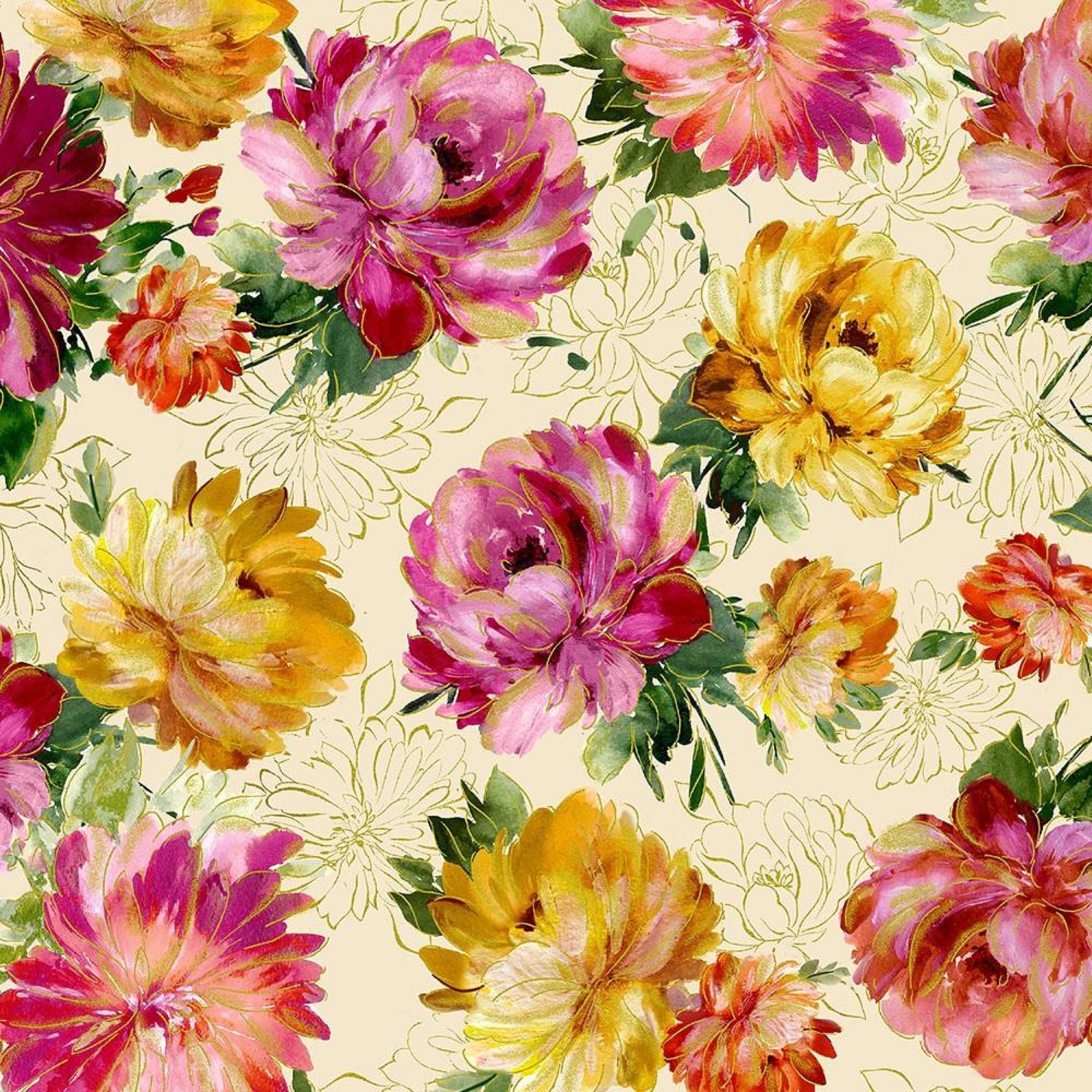 Fleur by Timeless Treasures CM8280 cream  sold by 1/2 yd.
