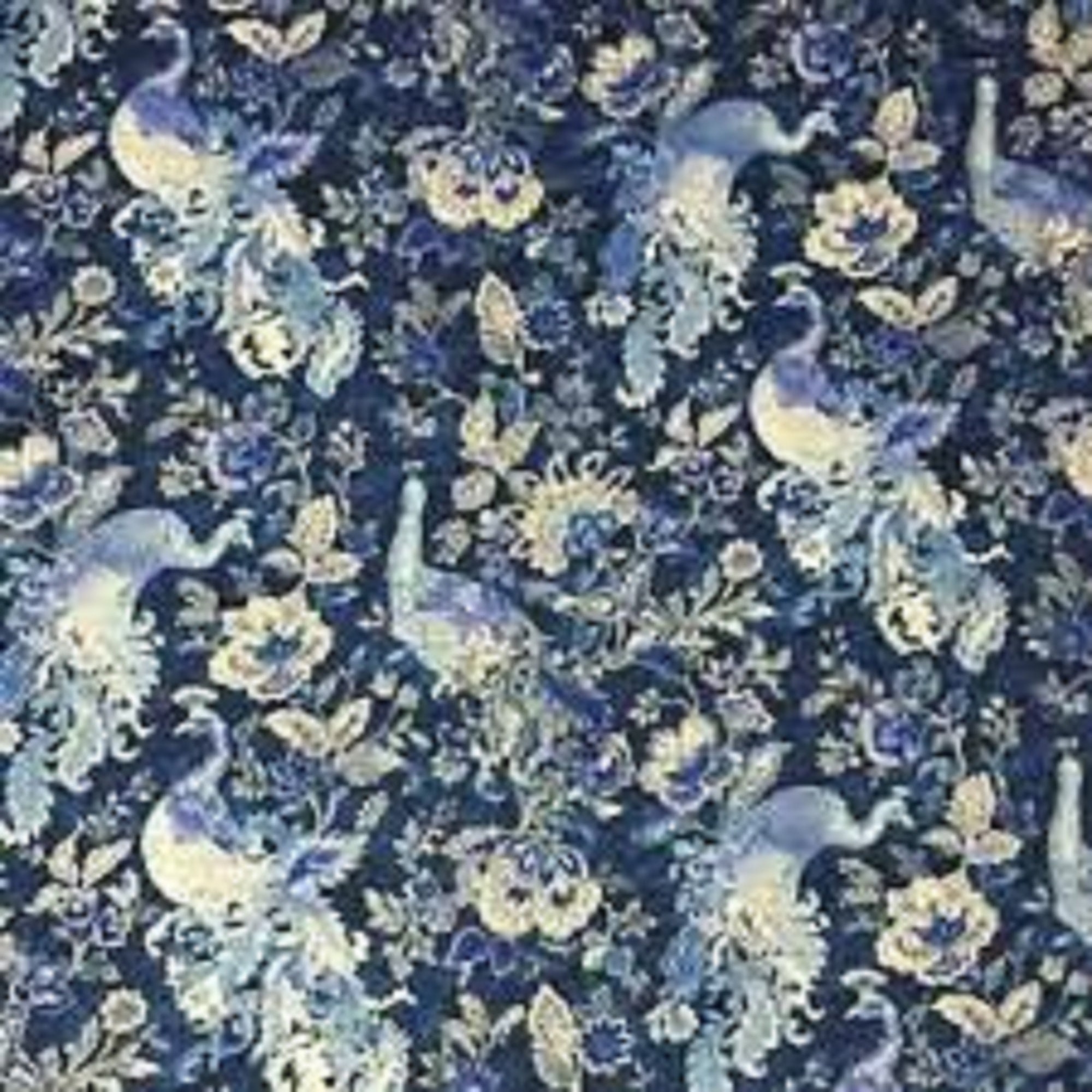 Peacocks In Blue by Oasis Fabrics 60-101 Blue one yard only