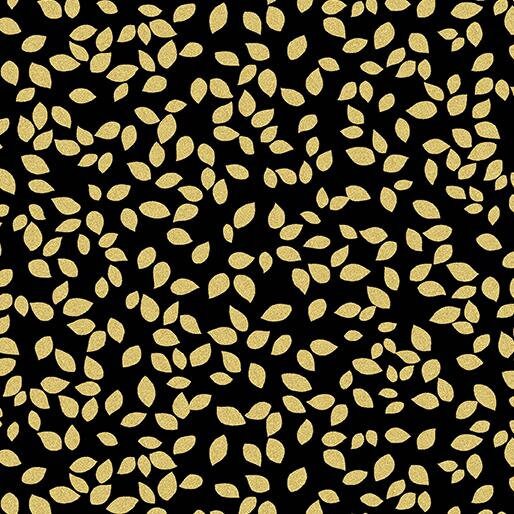 Metallic Mixers by Greta Lynn for Kanvas 7732M-99 Black/Gold Scattered Leaves sold by the 1/2 yd.