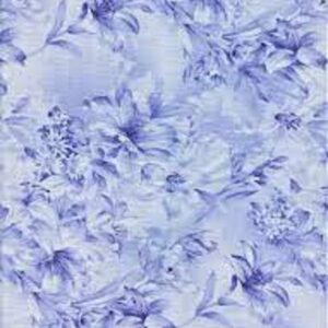 Day Lily 118" wide by Fabri-Quilt 183-2556 Blue Tonal Lilies  sold as one piece 2 yds. 27 inches