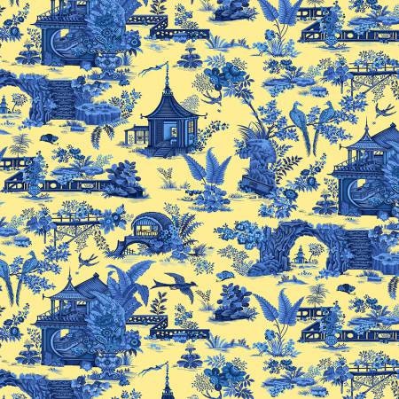 botanica III by Henry Glass 8417-33 Gold/Royal Blue sold by the 1/2 yd. sold by 1/2 yd