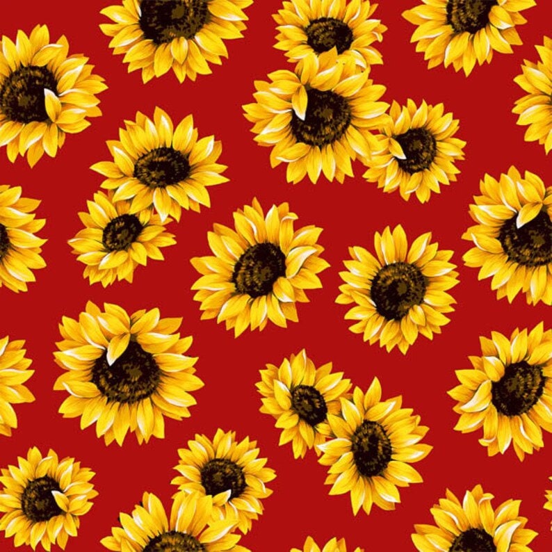 Sunflower Dance "Sweet Florals" by Marshall dry Goods Scarlet Red sold by the 1/2 yd.