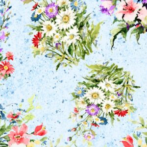 Meadow Bloom by Susan Winget for Wilmington Prints 39671-447 Blue Toss Bouquet sold by the 1/2 yd.