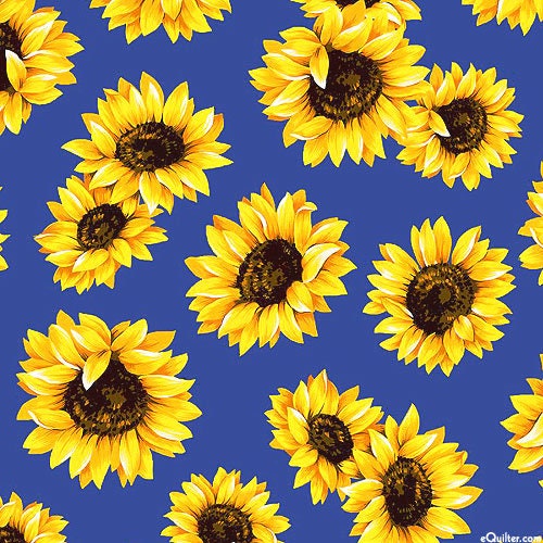 Sunflower Dance "Sweet florals" by Marshall Dry Goods Royal Blue sold by the 1/2 yd.