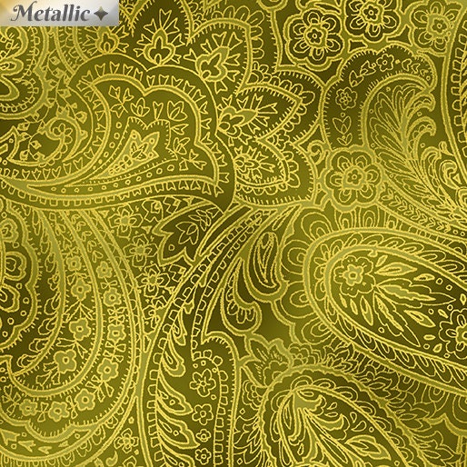 Radiant Paisley by Greta Lynn for Kanvas 9747M-44 Green/Gold sold by the 1/2 yd.