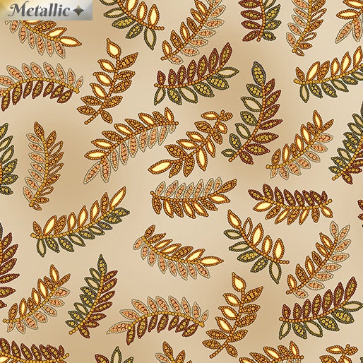 Radiance Ferns by Greta Lynn for Kanvas 9745M-70 Beige/Metallic sold by the 1/2 yd.