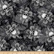 Last Dance "Tossed Skulls" by Timeless Treasures 8709 Black sold by the 1/2 yd.