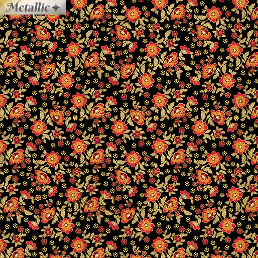 Radiance "Radiant Mini Blossoms" by Greta Lynn for Kanvas 9746M-12 Blk/Orange sold by the 1/2 yd.