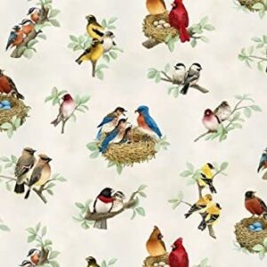 Beautiful Birds by Elizabeth's Studio 4310-Cream sold by the 1/2 yds.
