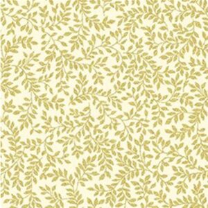 Metallic Mixers by Greta Lynn for Kanvas 7726M-07 Cream Fern Leaf sold by the 1/2 yd.