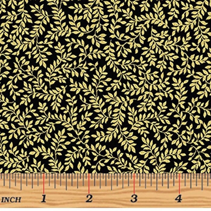 Metallic Mixers by Greta Lynn for Kanvas 7726M-99 Black Fern Leaf sold by the 1/2 yd.
