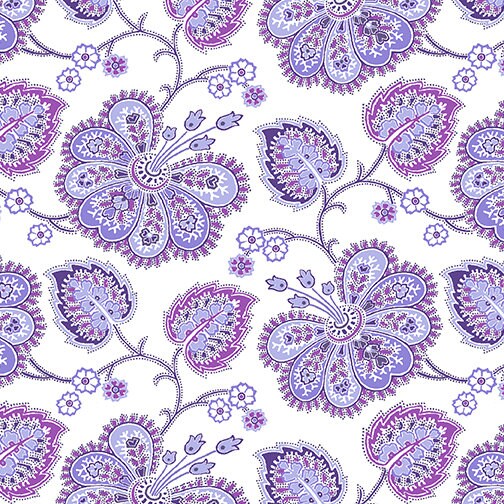 Lavender Fields Violette Allover White by Jan Shore for Benartex 6830-09 22" & 18" remnants together