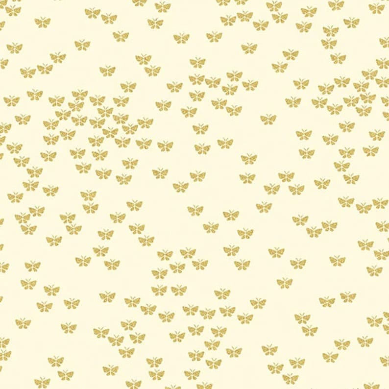 Metallic Mixers by Greta Lynn for Kanvas 7731m-07 Cream Butterflies sold by the 1/2 yd.
