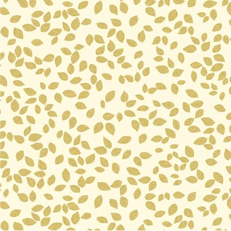 Metallic Mixers by Greta Lynn for Kanvas 7732M-07 Cream Tossed Leaves sold by the 1/2 yd.