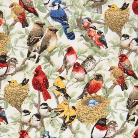 Beautiful Birds by Elizabeth's Studio 4320-Cream sold by the 1/2 yd.