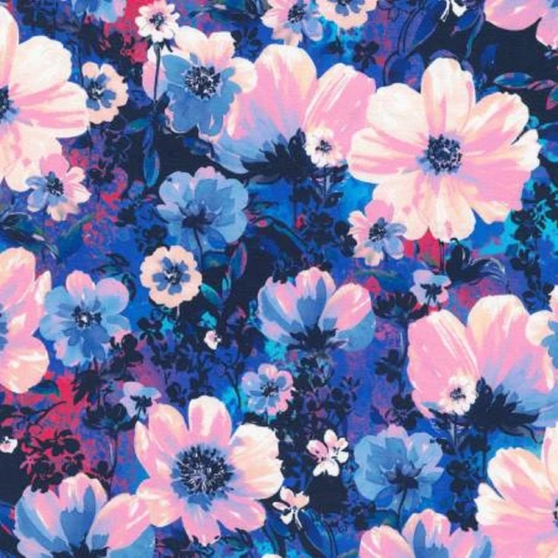 Wishwell Wild Blue by Vanessa Lillrose & Linda Fitch for Robert Kaufman WELD 20244-235 Hyacinth sold by the 1/2 yd.