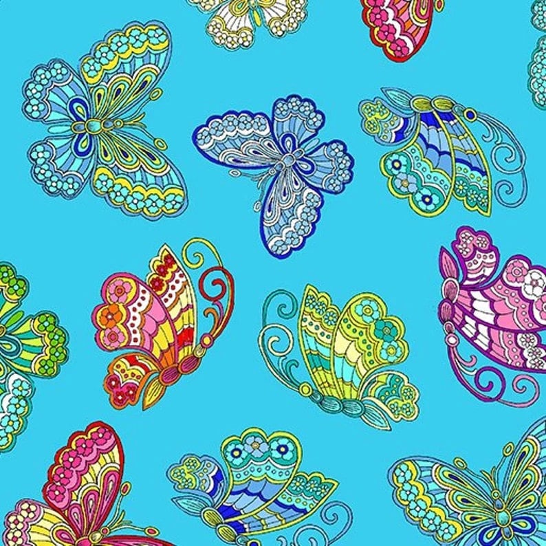 Dazzling Garden by Greta Lynn for Kanvas 9821-84 Turquoise sold by the 1/2 yd.