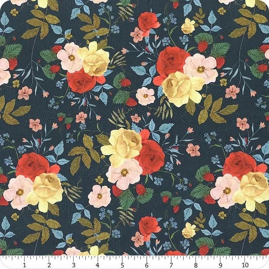 Country Cottage by Rachael Grant for Timeless Treasures CD1099-Navy one yard remnant