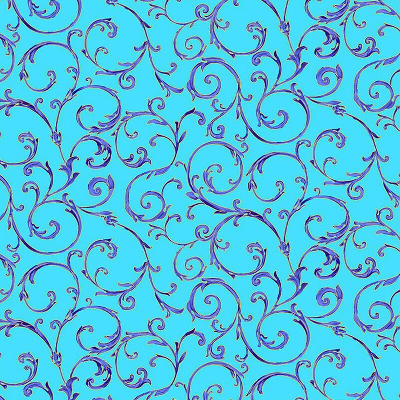 Royal Plume Fleur by Chong-a Hwang for Timeless Treasures Fabrics CM1009-Water 1-1/2 yard remnant