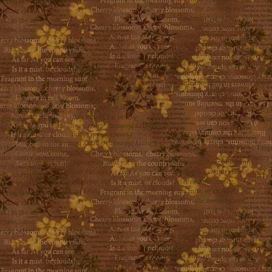 Cherry Blossoms by Janet Rae Nesbitt for Henry Glass 8680-38 Brown sold by the 1/2 yd.