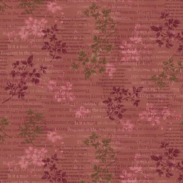 Cherry Blossoms by Janet Rae Nesbitt for Henry Glass 8680-22 Med. Rose sold by the 1/2 yd.