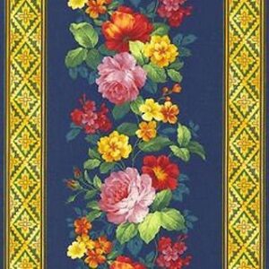 Estate Gardens Border Stripe by Kathy Hall for Andover 7814 Blue one yard 21" remnant