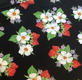 Strawberry Bears by Kym Bowles for Henry Glass 9570 Black sold by the 1/2 yd.