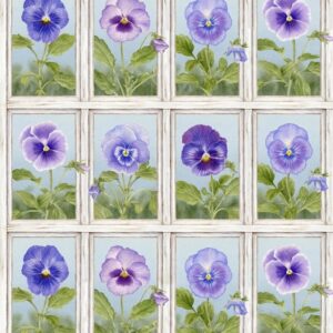 Pretty As a Pansy Panel by Jane's Garden for Henry Glass 1008-01 Window Pane 17"X44"