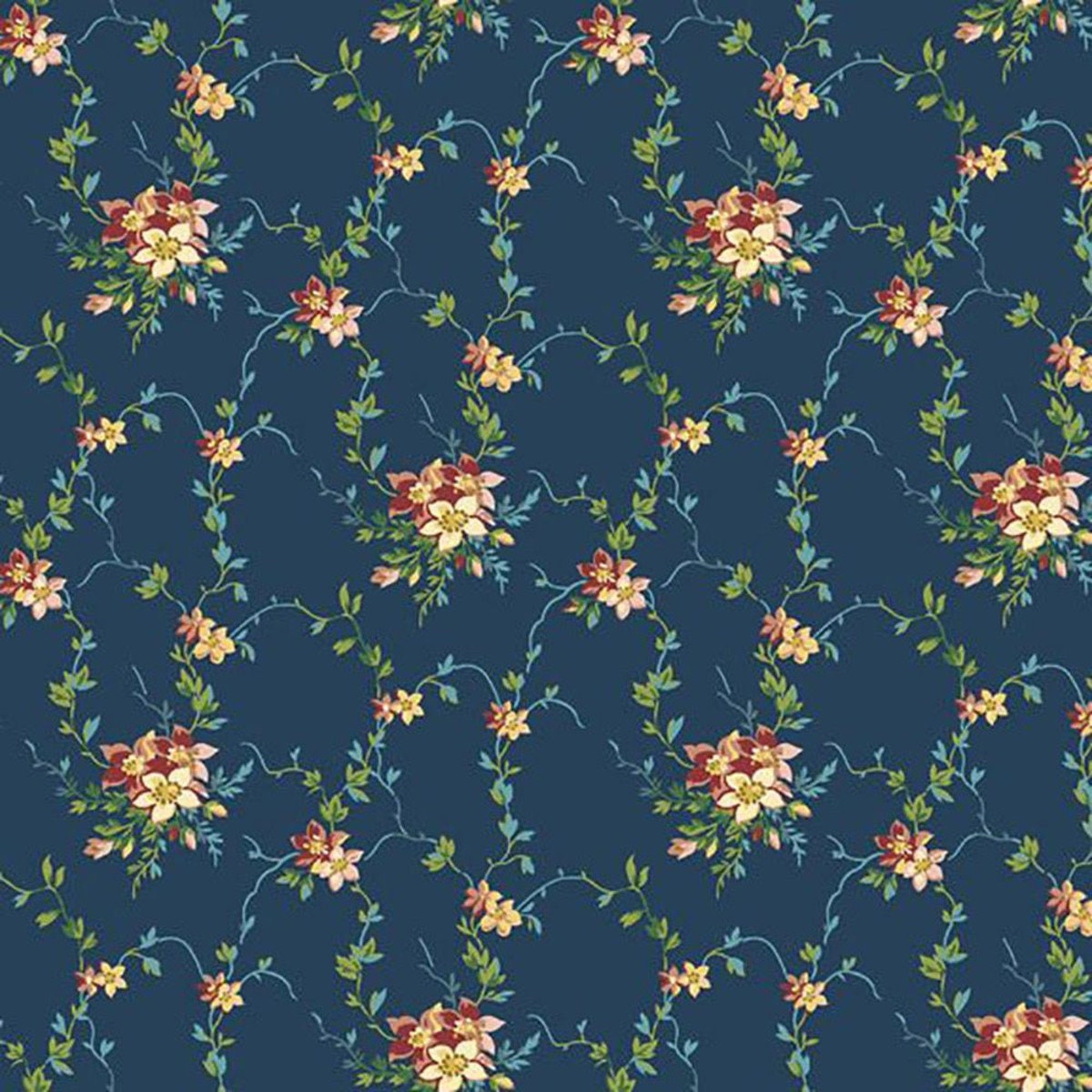 Marcella by Nancy rink for Marcus Fabrics 1502 Dk. Blue sold by the 1/2 yd.