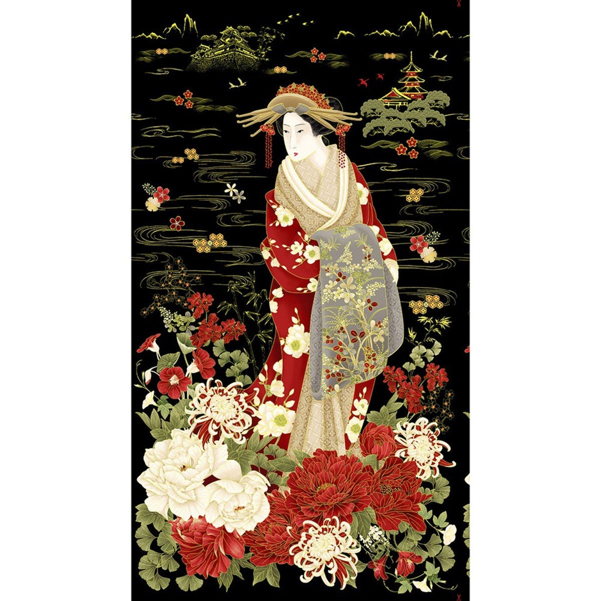 Kyoto Garden Panel by Chong-A Hwang for Timeless Treasures CM1664 23-1/2"X43-1/2"