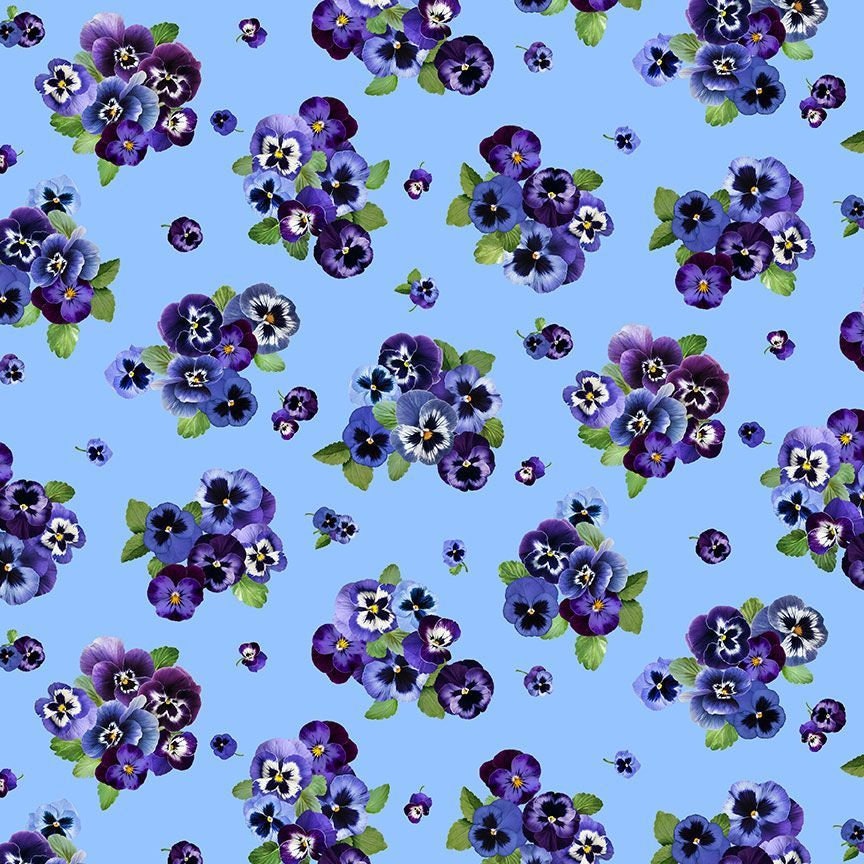 Pansy Paradise by Timeless Treasures CD 1894 Blue sold by the 1/2 yd.