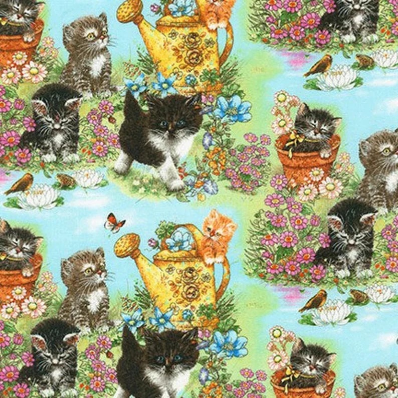 Kitty's Garden by Giordano's Studios for Robert Kaufman AYJ 73021-192 sold by the 1/2 yd.