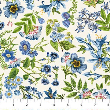 Something Blue by Tina Higgins for Northcott DP25080-11 White sold by the 1/2 yd.