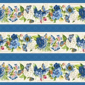 Something Blue Border Stripe by Tina Higgins for Northcott DP25077-11 sold by the 1/2 yd.