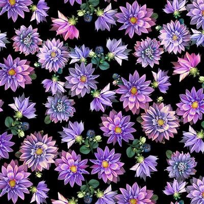 Tina's Garden by Tina Leto for Clothworks Y3679-26 Black sold by the 1/2 yd.