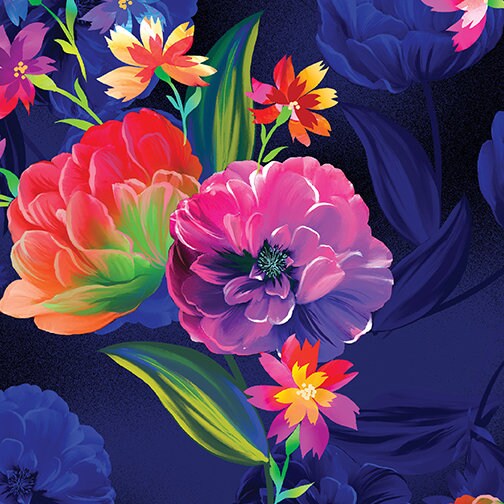 Luminous Blooms by Kanvas Studio 12473-55 Navy sold by the 1/2 yd.