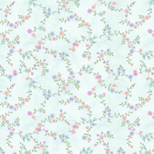 Dorothy Jean's Flower Garden by Mary Jane Carey for Henry Glass 2972-17 Spa Blue sold by the 1/2 yd.