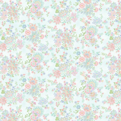 Dorothy Jean's Flower Garden by Mary Jane Carey for Henry Glass 2971-17 Spa Blue sold by the 1/2 yd.
