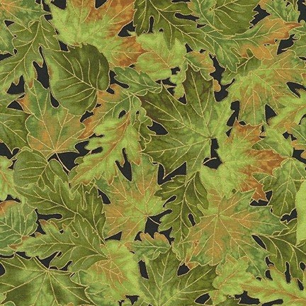 Autumn Bouquet by Hyun Joo Lee for Robert Kaufman AHYM 19856-7 Green Leaves sold by the 1/2 yd
