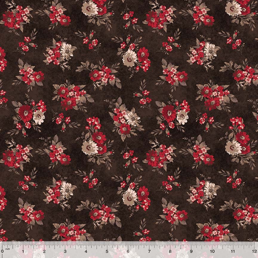 Rory by Whistler Studios for Windham Fabrics 53713-1 Rich Bouquets Cocoa  sold by the 1/2 yd.