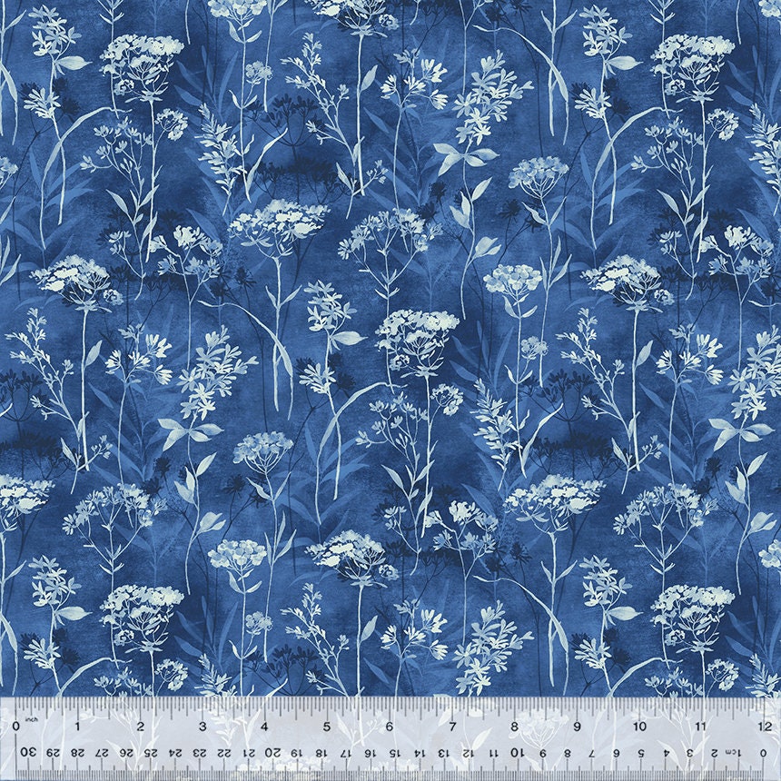 Botanical Blues Wild Flowers by Whistler Studios 53670-6 sold by the 1/2 yd.