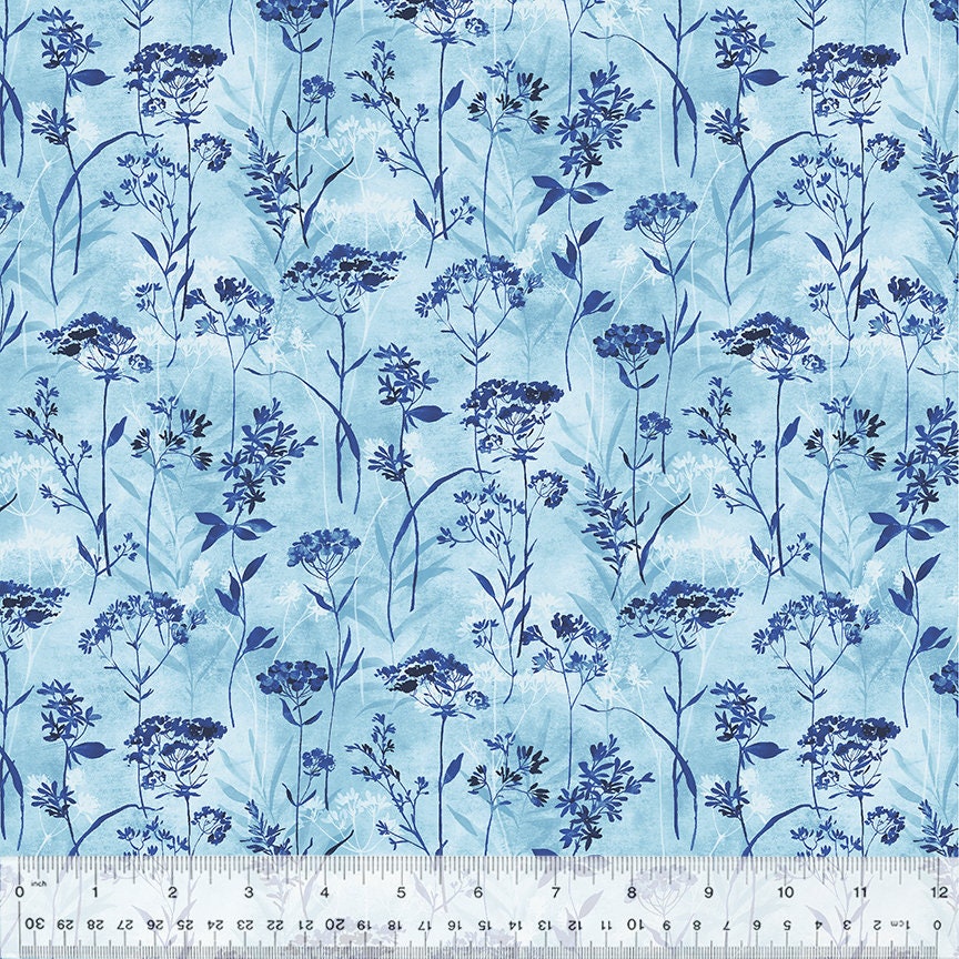 Botanical Blues Wild Flowers by Whistler Studios 53670-3 sold by the 1/2 yd.