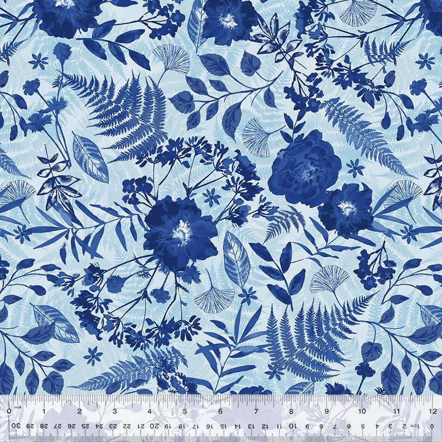 Botanical Blues Flower Press by Whistler Studios 53667-3 sold by the 1/2 yd.