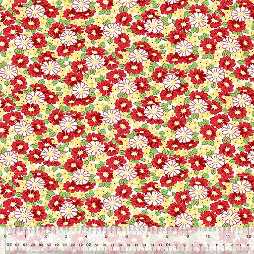 Wild Flour Daisy Field by Whistler Studios for Windham 53496-1 Red sold by the 1/2 yd.