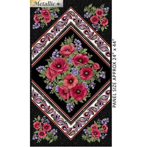 Amazing Poppies Panel By Ann Lauer for Benartex 13161M-12 24"X44"