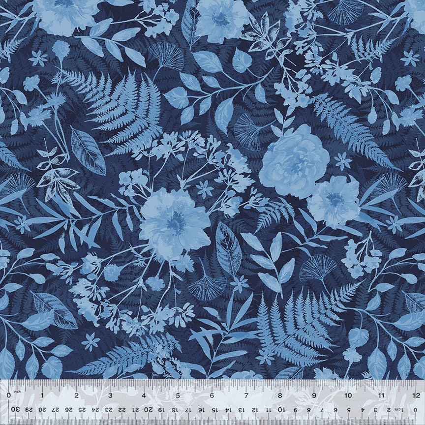 Botanical Blues Flower Press by Whistler Studios 53667-2  30" remnant