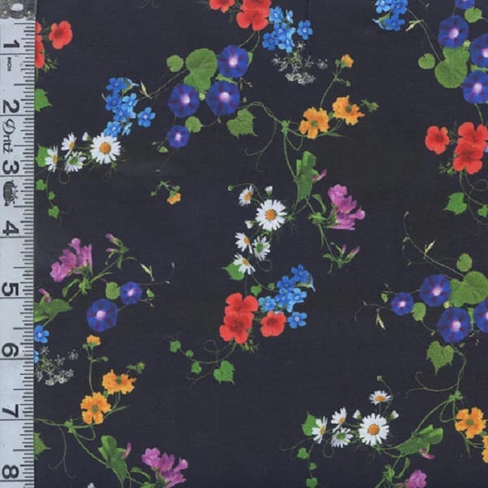 Floral Forest Small Colorful Brights by Chong-a Hwang for Timeless Treasures CD 1822 Black sold by the 1/2 yd.