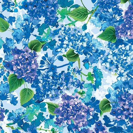 Butterfly Bliss Hydrangeas by Kanvas Studios 12813-05 Blue sold by the 1/2 yd.