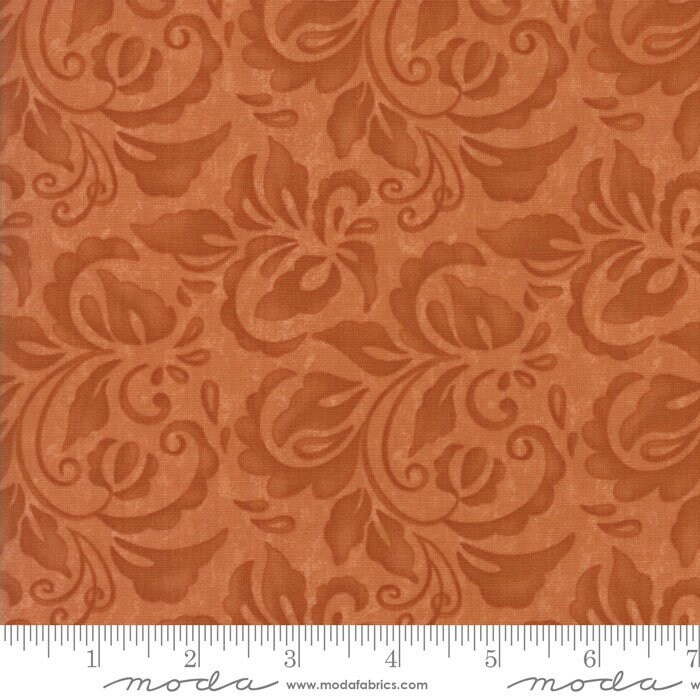 Plush Damask by Sandy Gervais for Moda Fabrics 17892-16 Terra Cotta sold by the 1/2 yd.