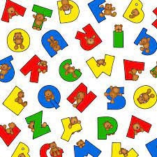 Alpha Bears Tossed Letters by Marie Cole for Henry Glass Fabrics 6651-87 White sold by the 1/2 yd.